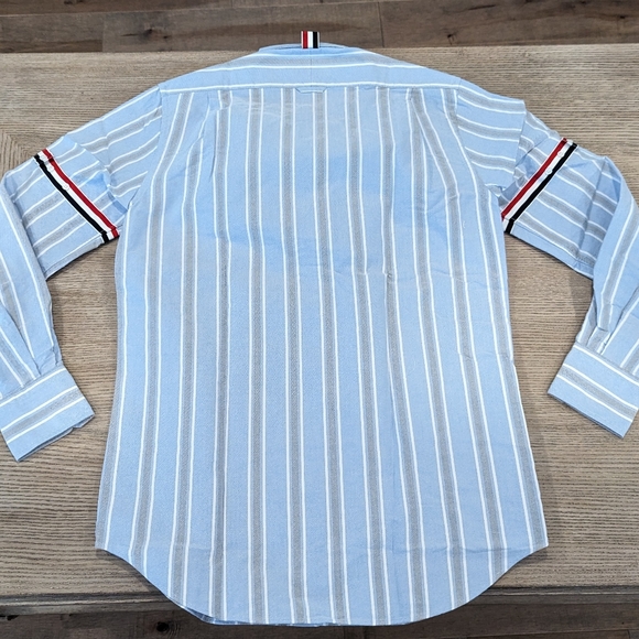 Mens THOM BROWNE Striped LS Sport Shirt Light Blue - Picture 5 of 6